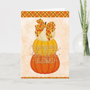 Thankful Grateful and Blessed Stack of Pumpkins Card