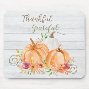 Thankful Grateful Autumn Fall Pumpkin Watercolor Mouse Pad