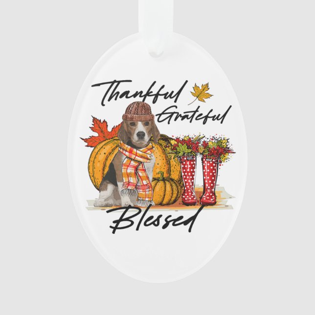 Thankful Grateful Beagle Dog Lovers Fall Thanksgiv Ornament (Front)