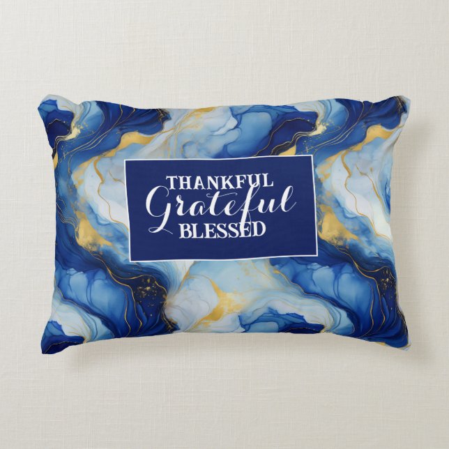 Thankful Grateful Blessed: A Luxurious Marbleized  Accent Pillow (Front)