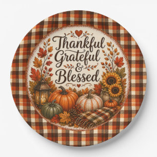 Thankful Grateful Blessed Autumn Harvest Paper Plate