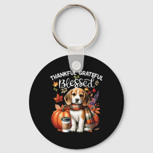 Thankful Grateful Blessed Beagle Dog Happy Fall Y' Keychain