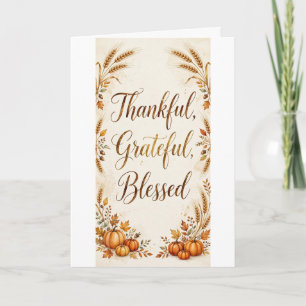 Thankful Grateful Blessed Card — Wheat & Pumpkins