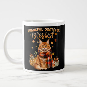 Thankful Grateful Blessed Cat Thanksgiving Large Coffee Mug