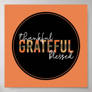 Thankful Grateful Blessed Cheetah Print Typography