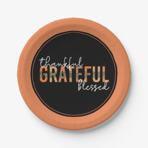 Thankful Grateful Blessed Cheetah Print Typography Paper Plate