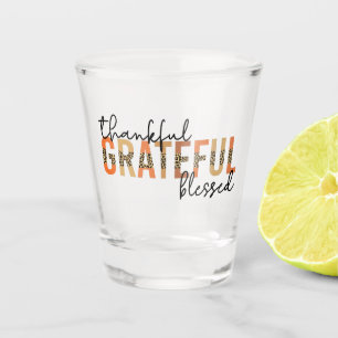 Thankful Grateful Blessed Cheetah Print Typography Shot Glass