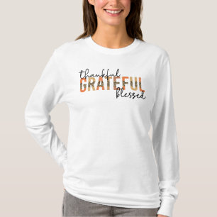 Thankful Grateful Blessed Cheetah Print Typography T-Shirt