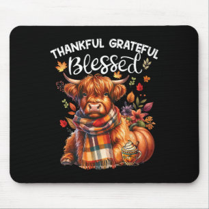 Thankful Grateful Blessed Cow Fall Y'all Autumn Mouse Pad