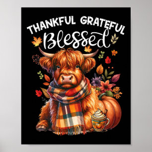 Thankful Grateful Blessed Cow Fall Y'all Autumn Poster