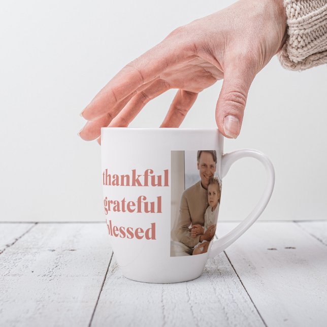 Thankful Grateful Blessed | Custom Three Photo  Latte Mug (Creator Uploaded)