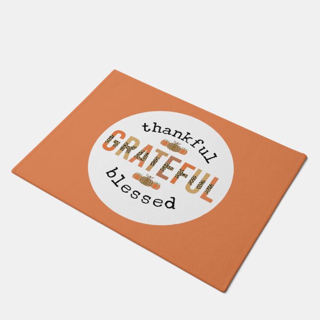 Thankful Grateful Blessed Cute Fall Thanksgiving Doormat (Angled)