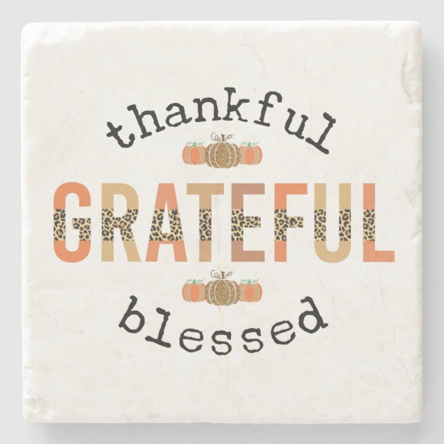 Thankful Grateful Blessed Cute Fall Thanksgiving Stone Coaster (Front)