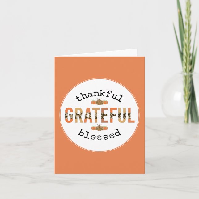 Thankful Grateful Blessed Cute Fall Thanksgiving Thank You Card (Front)