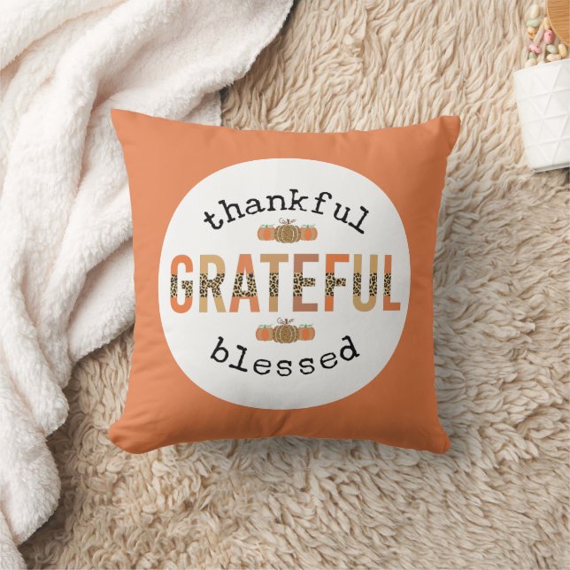 Thankful Grateful Blessed Cute Fall Thanksgiving  Throw Pillow (Blanket)