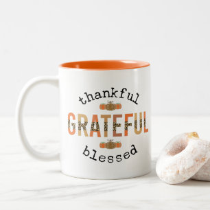Thankful Grateful Blessed Cute Fall Thanksgiving Two-Tone Coffee Mug