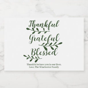 Thankful Grateful Blessed dark green modern script Food Label