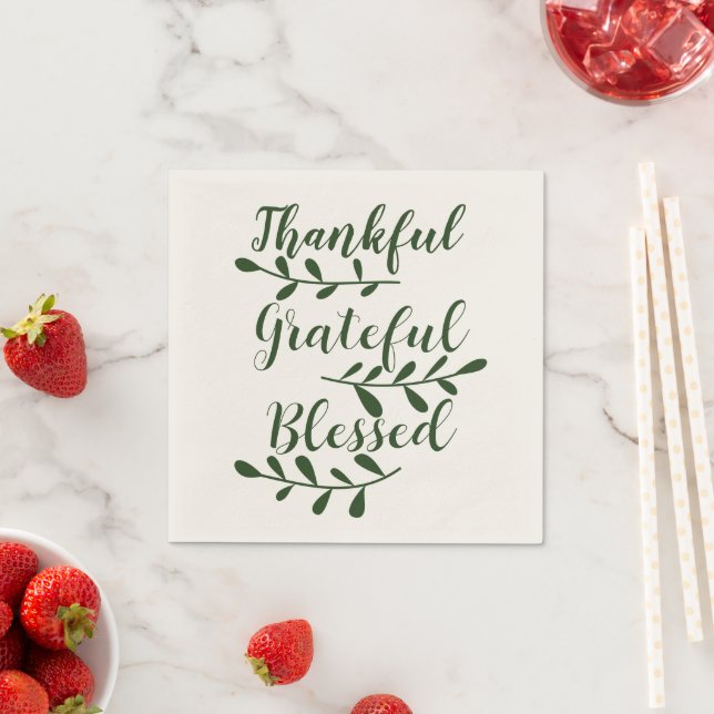 Thankful Grateful Blessed dark green modern script Napkin (Insitu)