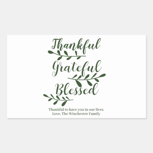 Thankful Grateful Blessed dark green modern script Sticker (Front)