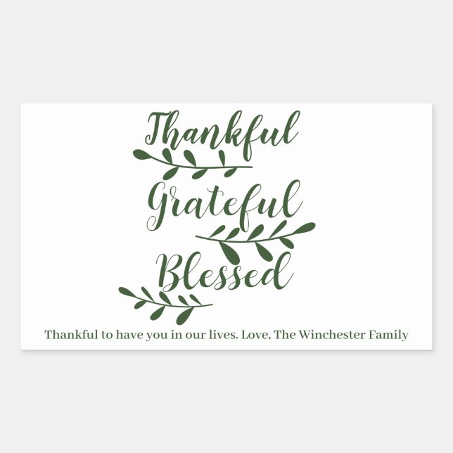 Thankful Grateful Blessed dark green script Sticker (Front)