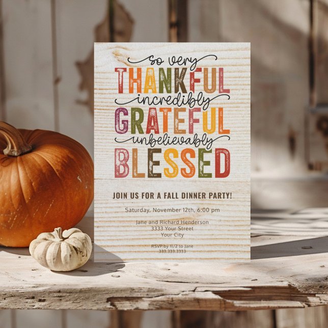 Thankful Grateful Blessed Fall Dinner Party Invitation (Creator Uploaded)