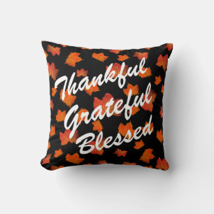THANKFUL GRATEFUL BLESSED FALL LEAVES AUTUMN THROW PILLOW