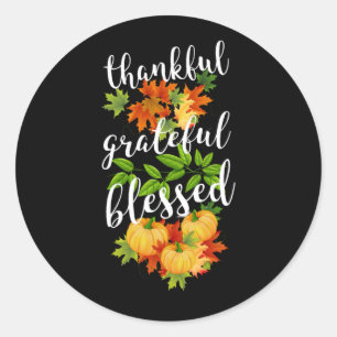 Thankful Grateful Blessed Fall Leaves Pumpkins Classic Round Sticker