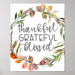 Thankful Grateful Blessed Fall Poster Print