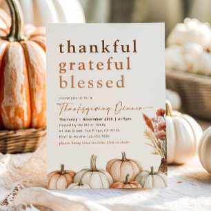 Thankful Grateful Blessed Fall Thanksgiving Dinner Invitation
