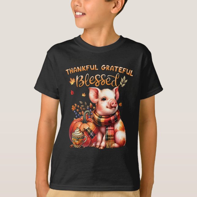 Thankful Grateful Blessed Farm Animal Pig Fall Y'a T-Shirt (Front)