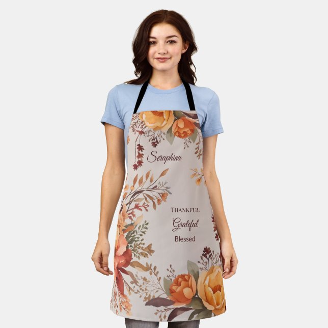Thankful grateful blessed Floral Thanksgiving  Apron (Worn)