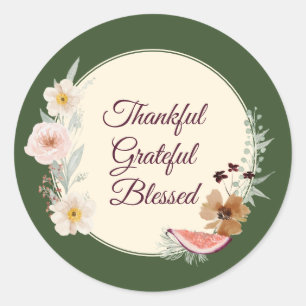 Thankful Grateful Blessed Floral Thanksgiving Classic Round Sticker