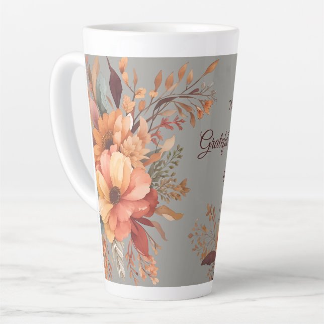Thankful grateful blessed Floral Thanksgiving  Latte Mug (Left Angle)