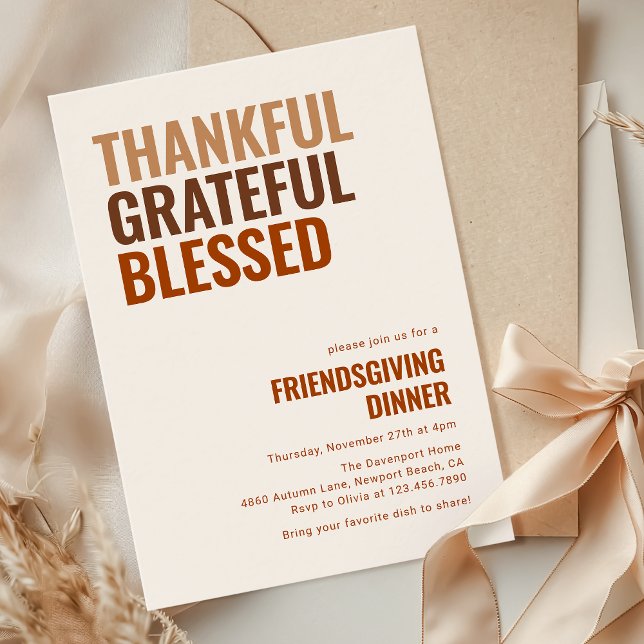 Thankful Grateful Blessed Friendsgiving Dinner  Invitation (Creator Uploaded)