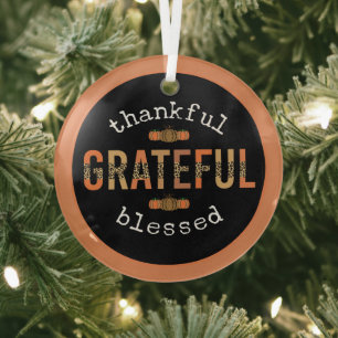 Thankful Grateful Blessed Fun Leopard Print Fall  Glass Ornament