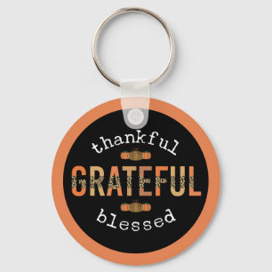 Thankful Grateful Blessed Fun Leopard Print Fall Keychain