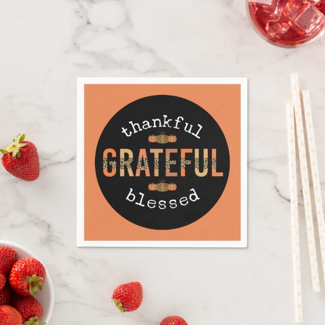 Thankful Grateful Blessed Fun Leopard Print Fall Napkin (Insitu)
