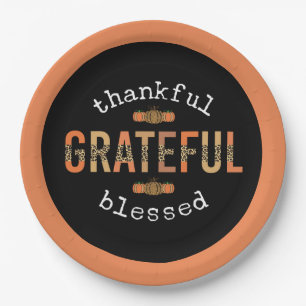 Thankful Grateful Blessed Fun Leopard Print Fall Paper Plate
