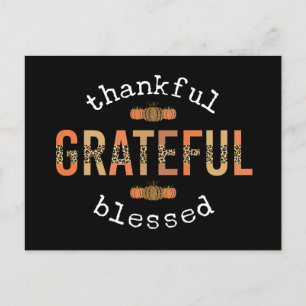 Thankful Grateful Blessed Fun Leopard Print Fall Postcard