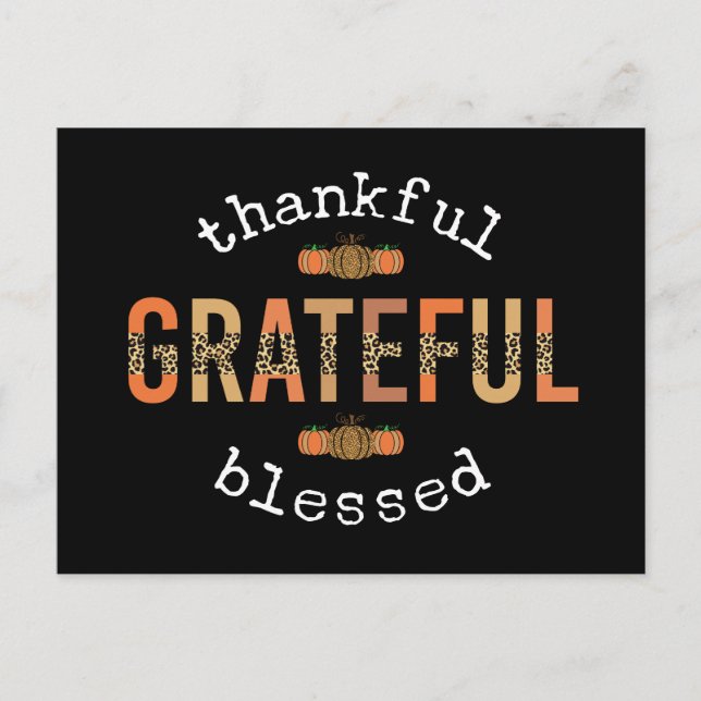 Thankful Grateful Blessed Fun Leopard Print Fall Postcard (Front)