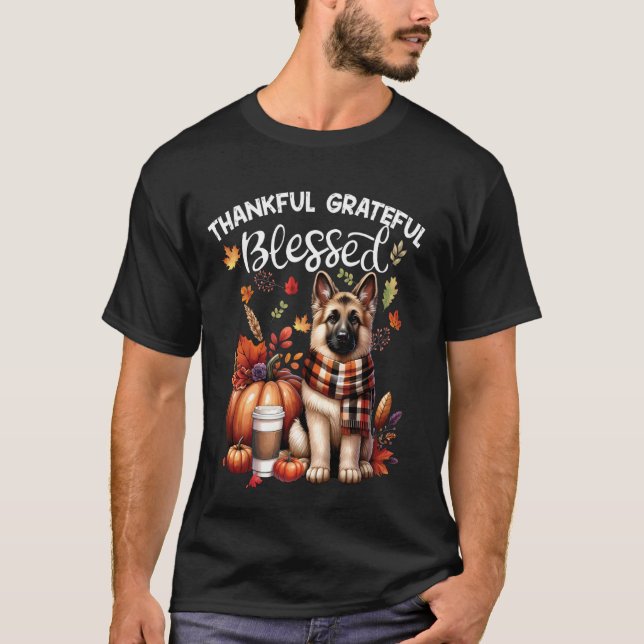 Thankful Grateful Blessed German Shepherd Dog Fall T-Shirt (Front)