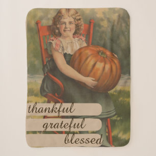 Thankful Grateful Blessed    Girl with Pumpkin Sherpa Blanket