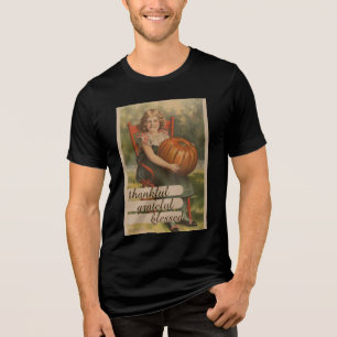 Thankful Grateful Blessed    Girl with Pumpkin Tri-Blend Shirt