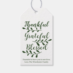Thankful Grateful Blessed green custom script text Gift Tags