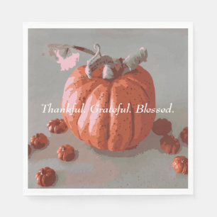 Thankful Grateful Blessed Grey Fall Pumpkin Napkin