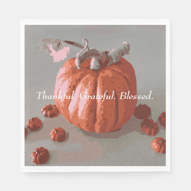 Thankful Grateful Blessed Grey Fall Pumpkin Napkin (Front)