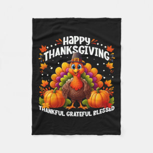 Thankful Grateful Blessed Happy Thanksgiving Turke Fleece Blanket