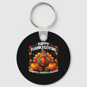 Thankful Grateful Blessed Happy Thanksgiving Turke Keychain