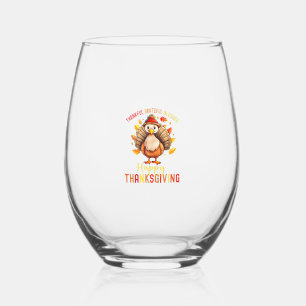 Thankful Grateful Blessed Happy Thanksgiving Turke Stemless Wine Glass
