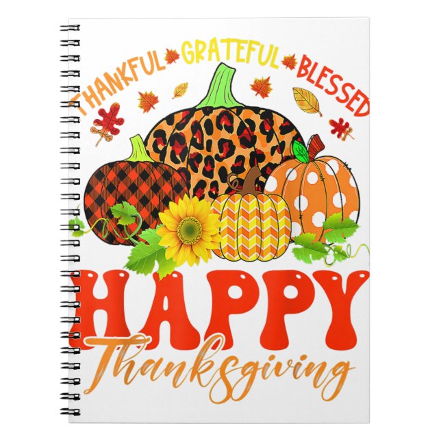 Thankful Grateful Blessed Leopard Plaid Pumpkin Th Notebook (Front)
